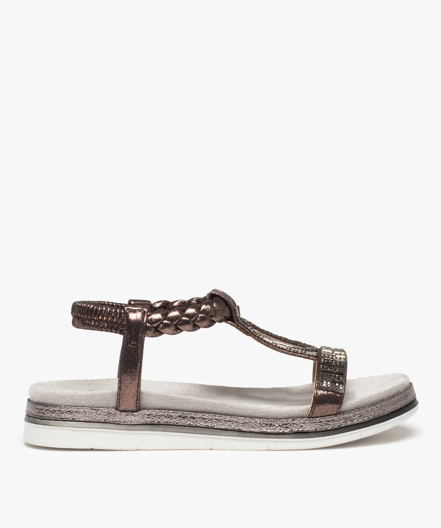 Sandales femme ornées de strass avec brides élastiquées gris | GEMO