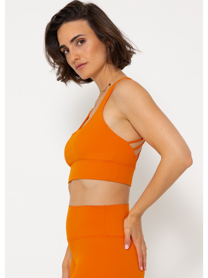 SASSYCLASSY Crop Sport-BH mit Kreuz Rücken in Orange günstig kaufen