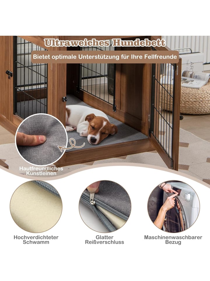 COSTWAY 2 in 1 Hundekäfig mit Kissen in Braun günstig kaufen onesize