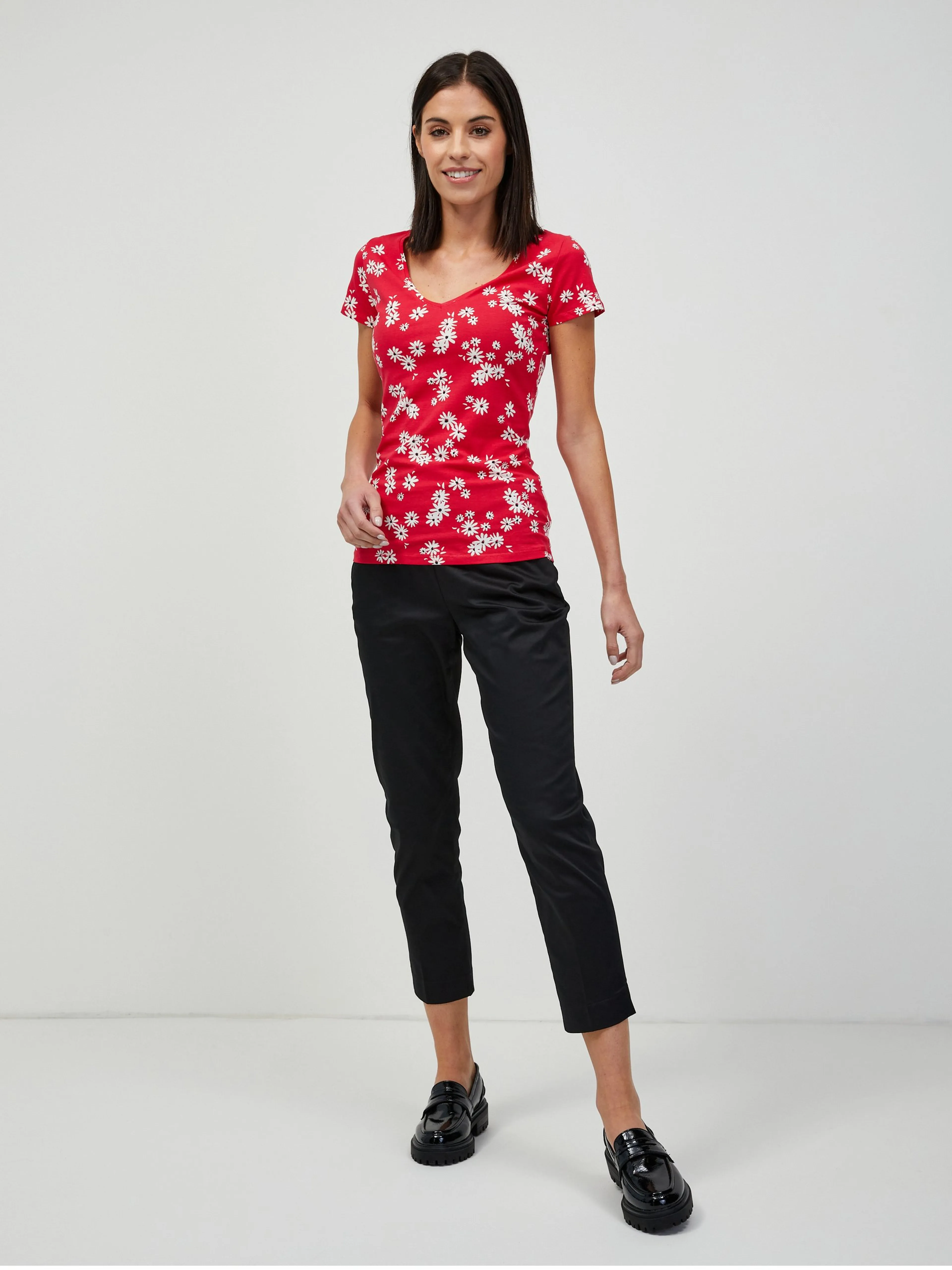 Rotes geblümtes T-Shirt ORSAY