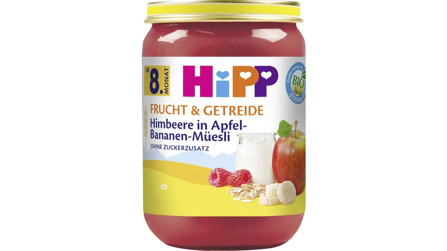 HiPP Frucht und Getreide: Himbeere in Apfel-Bananen-Müesli - ohne Zuckerzusatz 190 g
