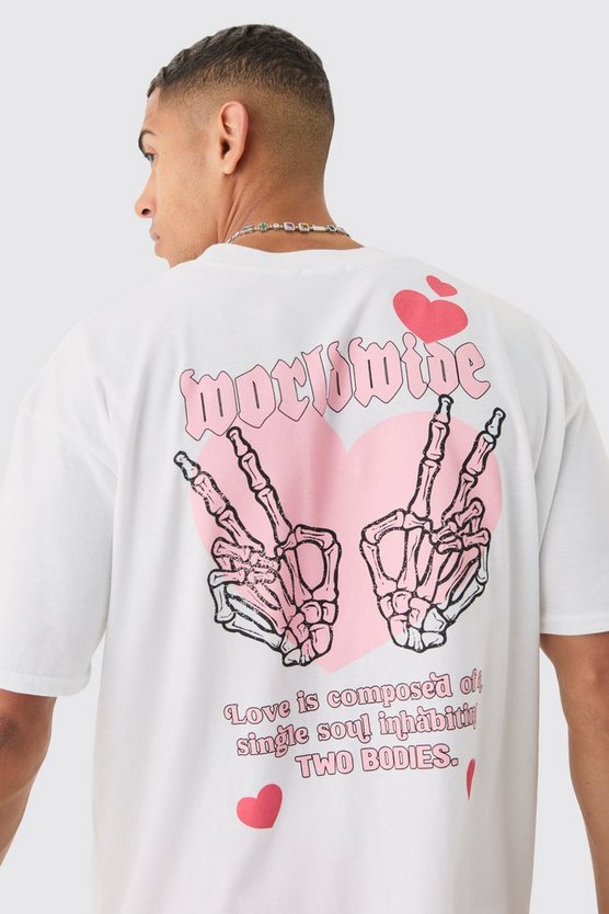 Oversize T-Shirt mit Herz Skelett-Print