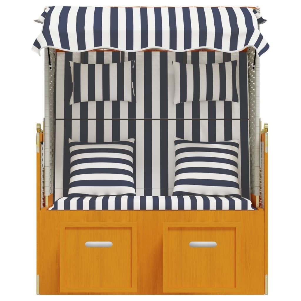 vidaXL Gartenliege Strandkorb mit Kissen Poly Rattan & Massivholz Weiß & Blau, 1 St.