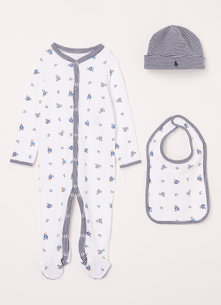 Ralph Lauren Babydresssett med lue og smekke i gaveeske, 3 deler