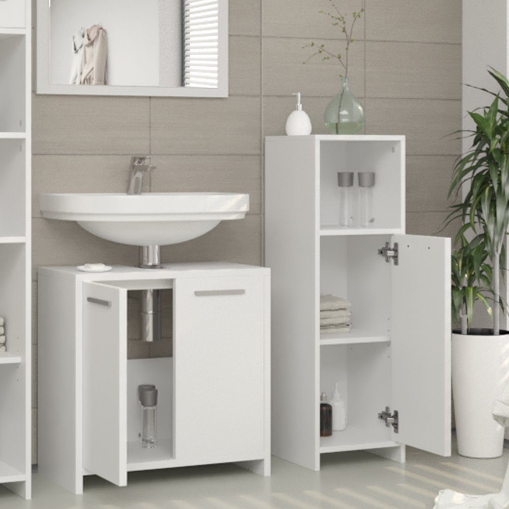 Vicco Badmöbel-Set Badezimmerset KIKO Weiß Set 2, (Badezimmerset, 3-St., 3-er Set)