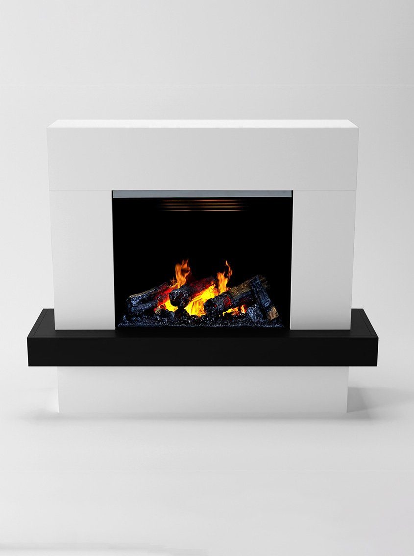 GLOW FIRE Elektrokamin weiß / Grau Hera Wasserdampf Kamin mit Heizung, elektrischer Kamin / Wasserdampfkamin mit 3D Feuer