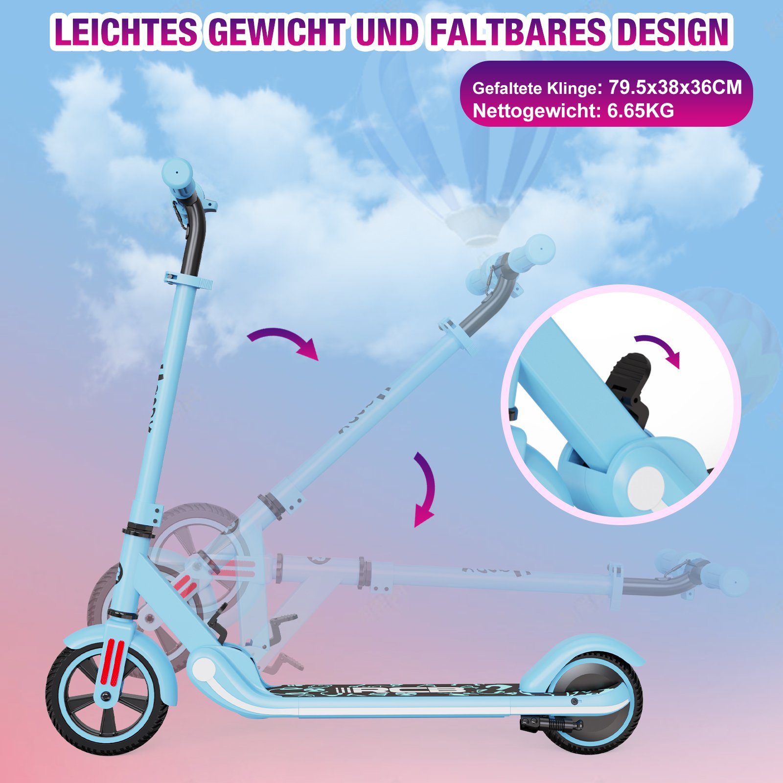 RCB mini scooter, children's scooter, foldable children's scooter 150W 16km/h