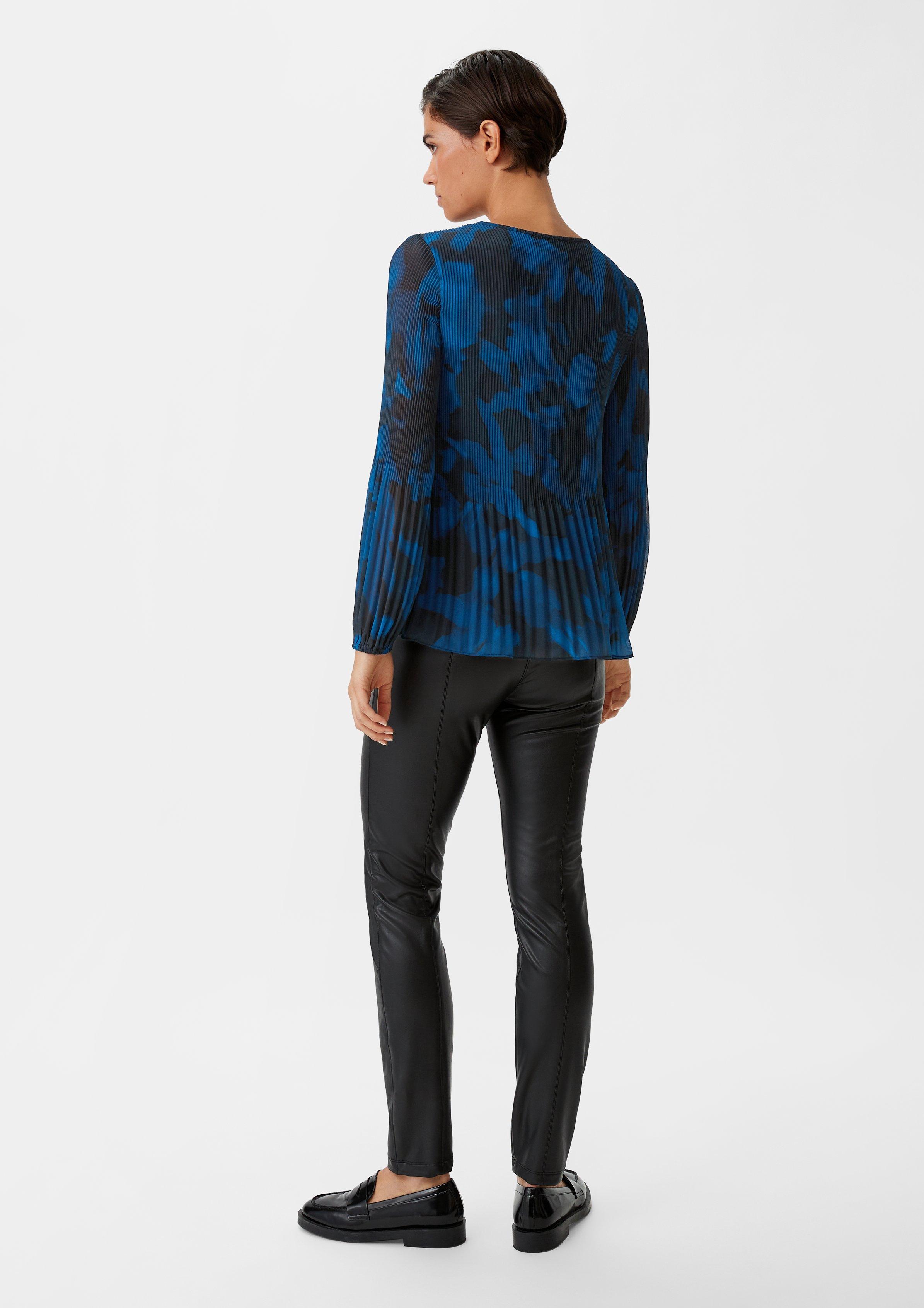 Chiffonbluse mit Plisseefalten - schwarz