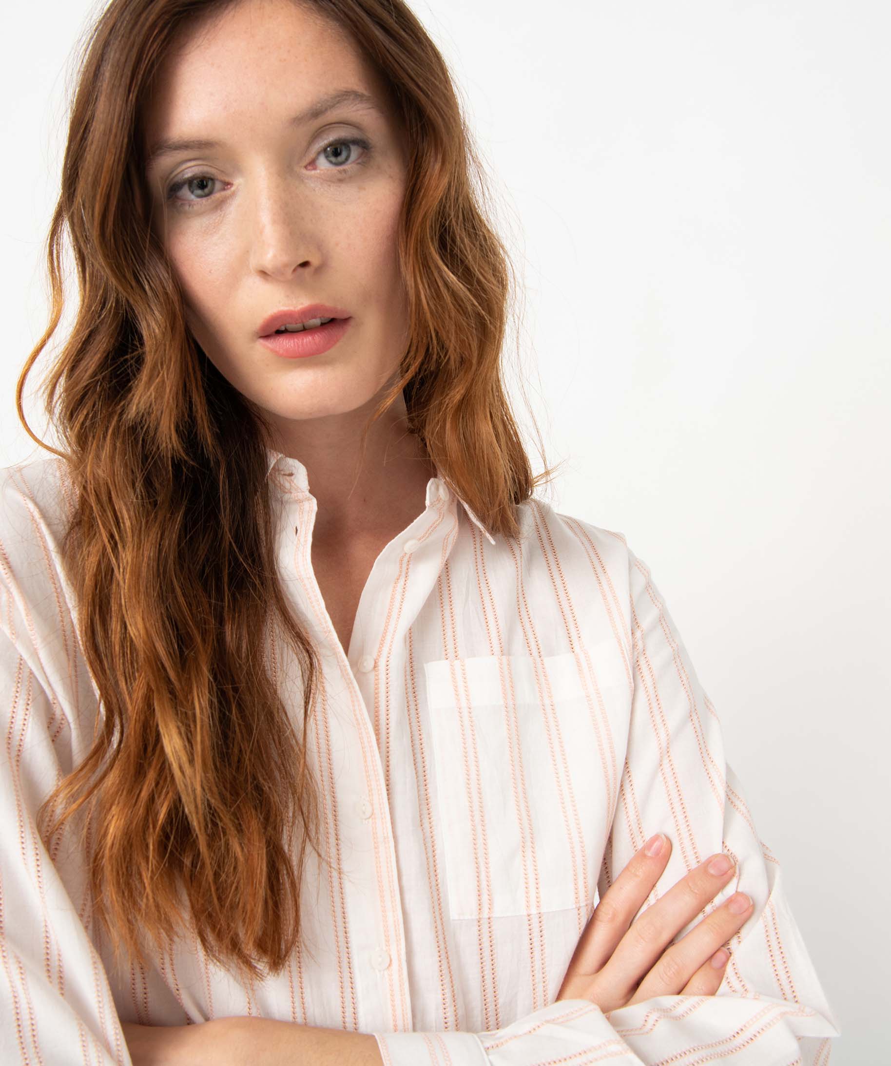 Chemise femme légères à rayures ajourées raye | GEMO