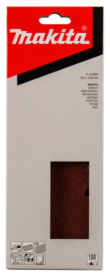Makita Zubehör P-31865 Schleifblatt 93x228 mm Körnung 100 ROT 10 Stück.