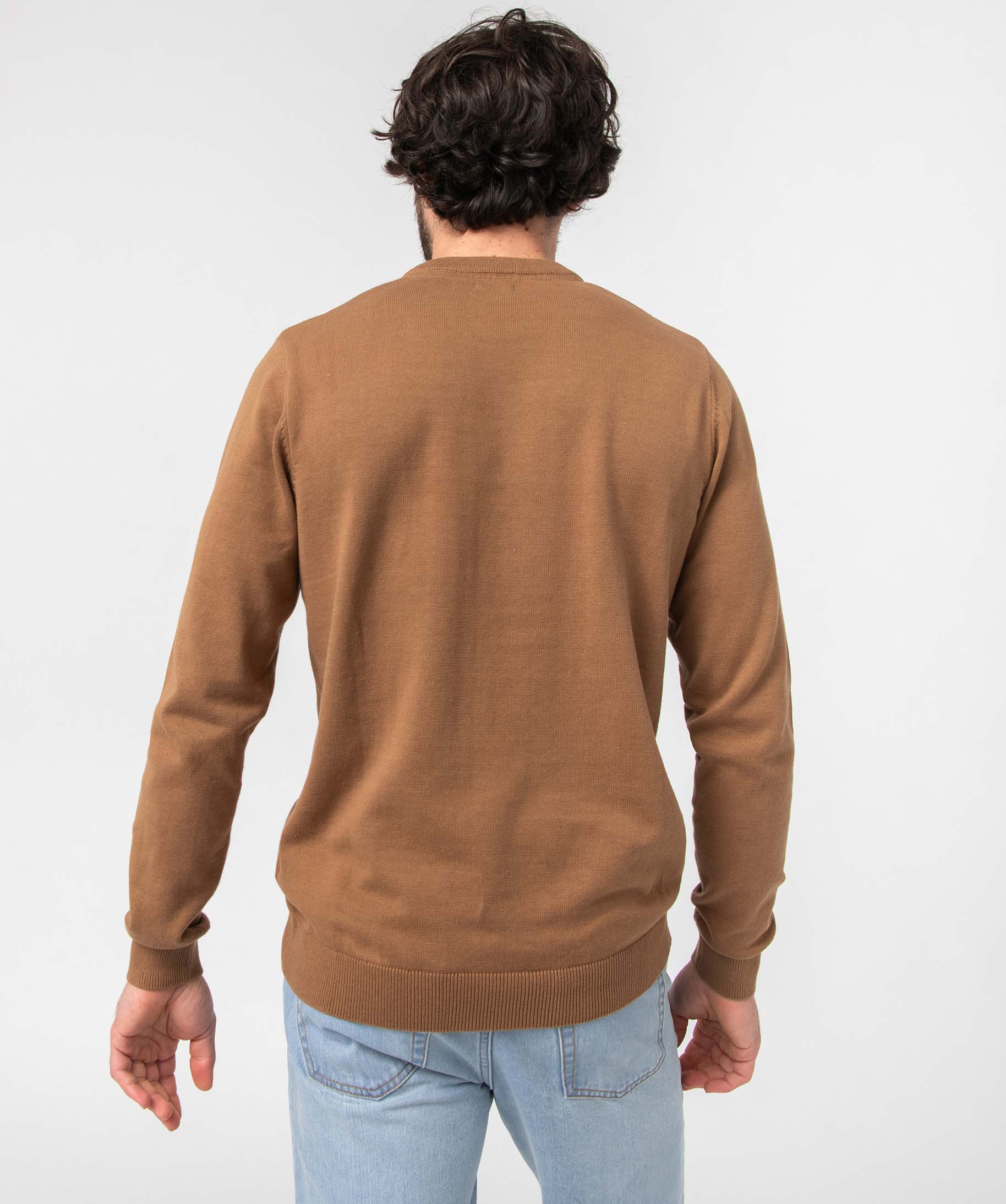 Pull homme à col rond en coton beige fonce | GEMO