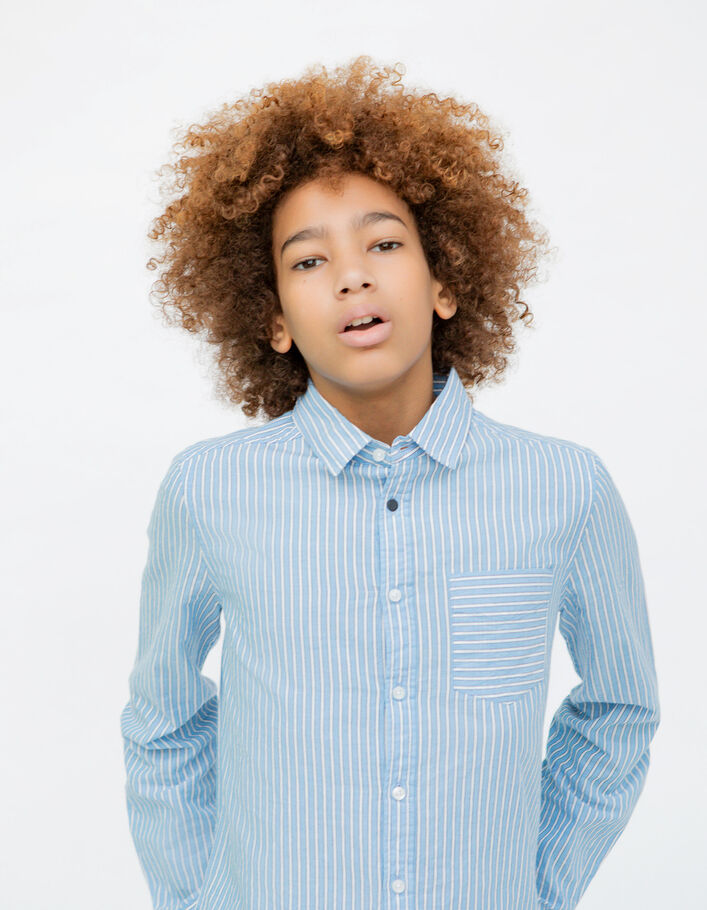 Chemise écrue à rayures bleues garçon