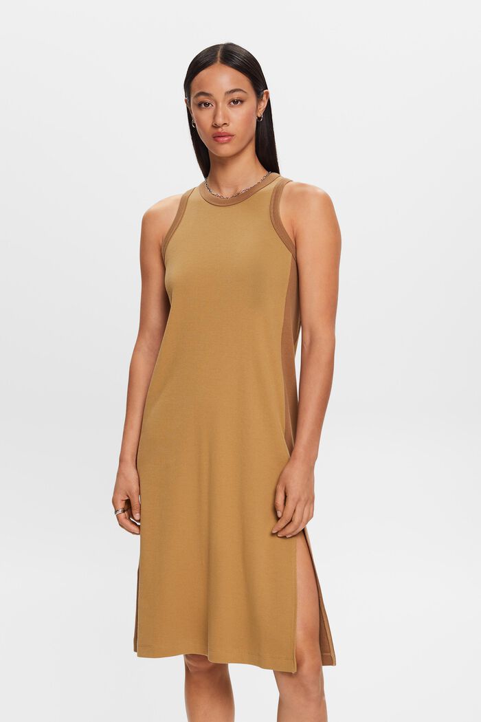 Geripptes Midikleid aus Jersey, Stretchbaumwolle