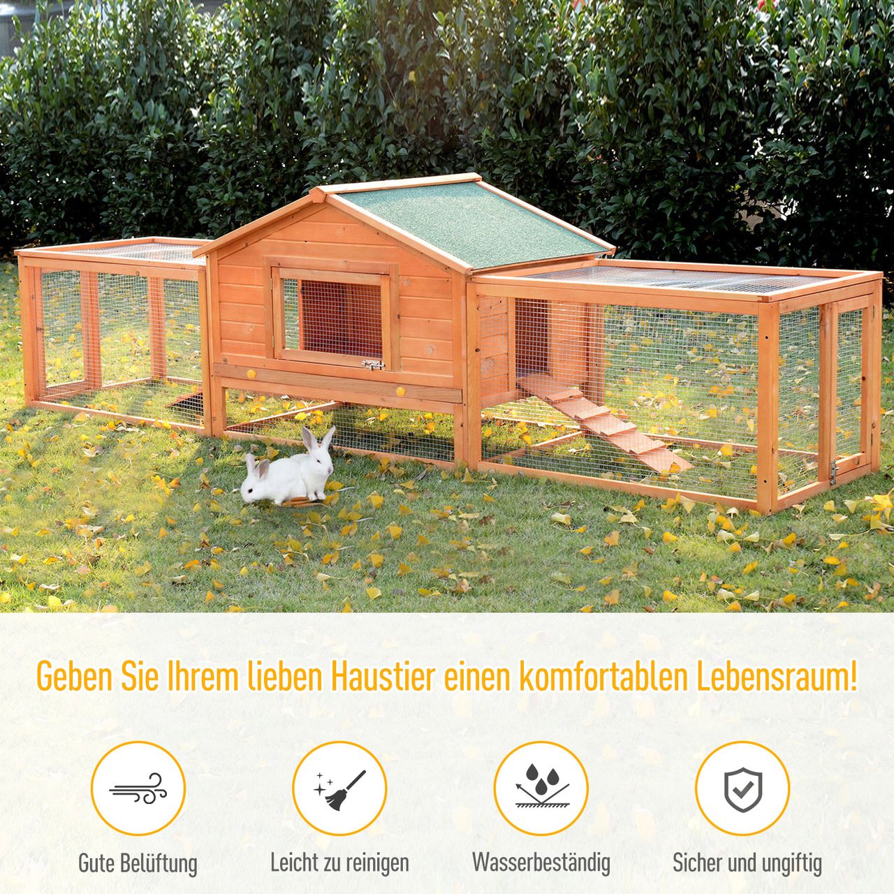 PawHut Kleintierstall Kaninchenstall Freigehegen Kleintierkäfig Tannenholz Natur