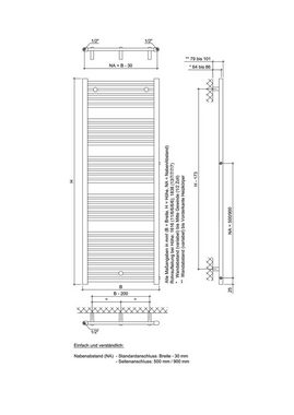 Ximax Badheizkörper Hektor SA 1838 mm x 600 mm, 1028 Watt, Seitenanschluss NA: 500 mm, weiß