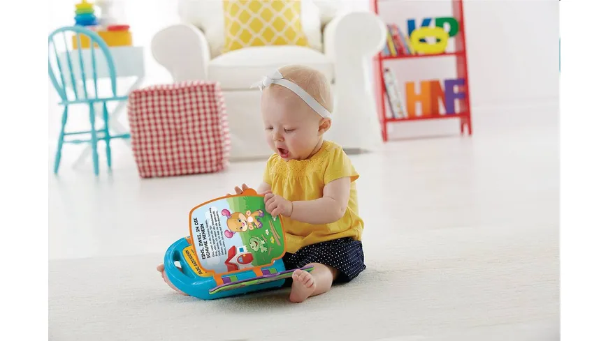 Fisher-Price Lernspaß Liederbuch (blau), Baby-Spielzeug mit Musik, Lernspielzeug