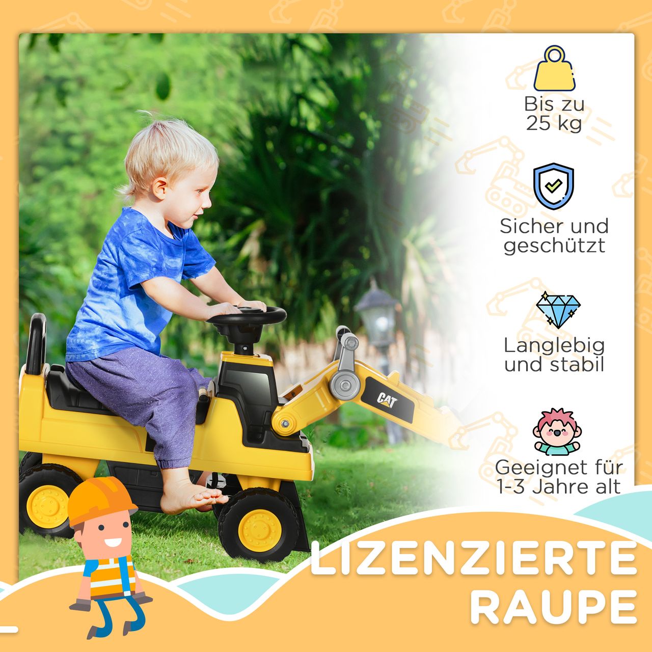 HOMCOM Sitzbagger, Aufsitzbagger mit Schaufel, Rutscherfahrzeug, Rutschauto