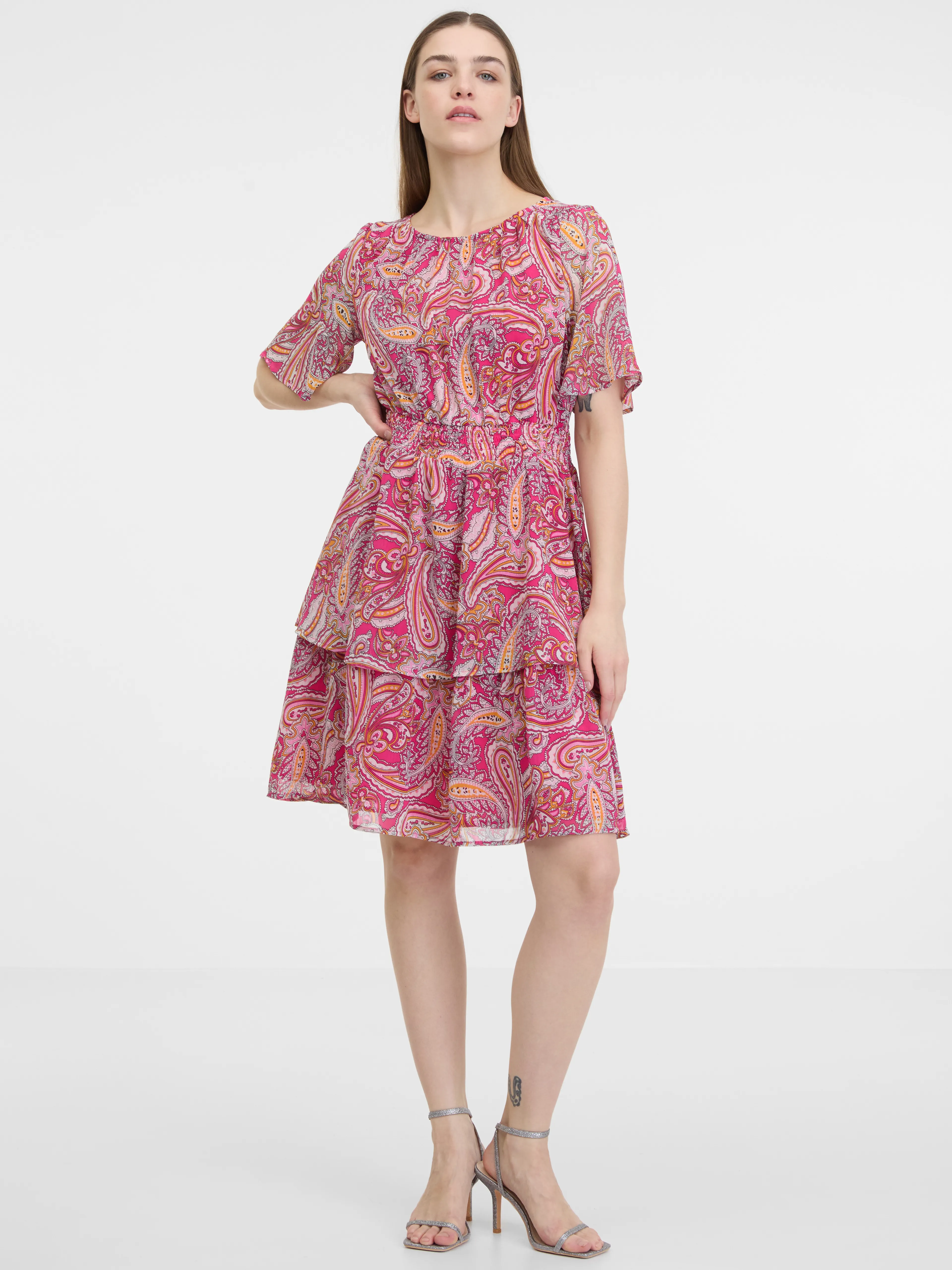 Rot und rosa gemustertes Damenkleid ORSAY