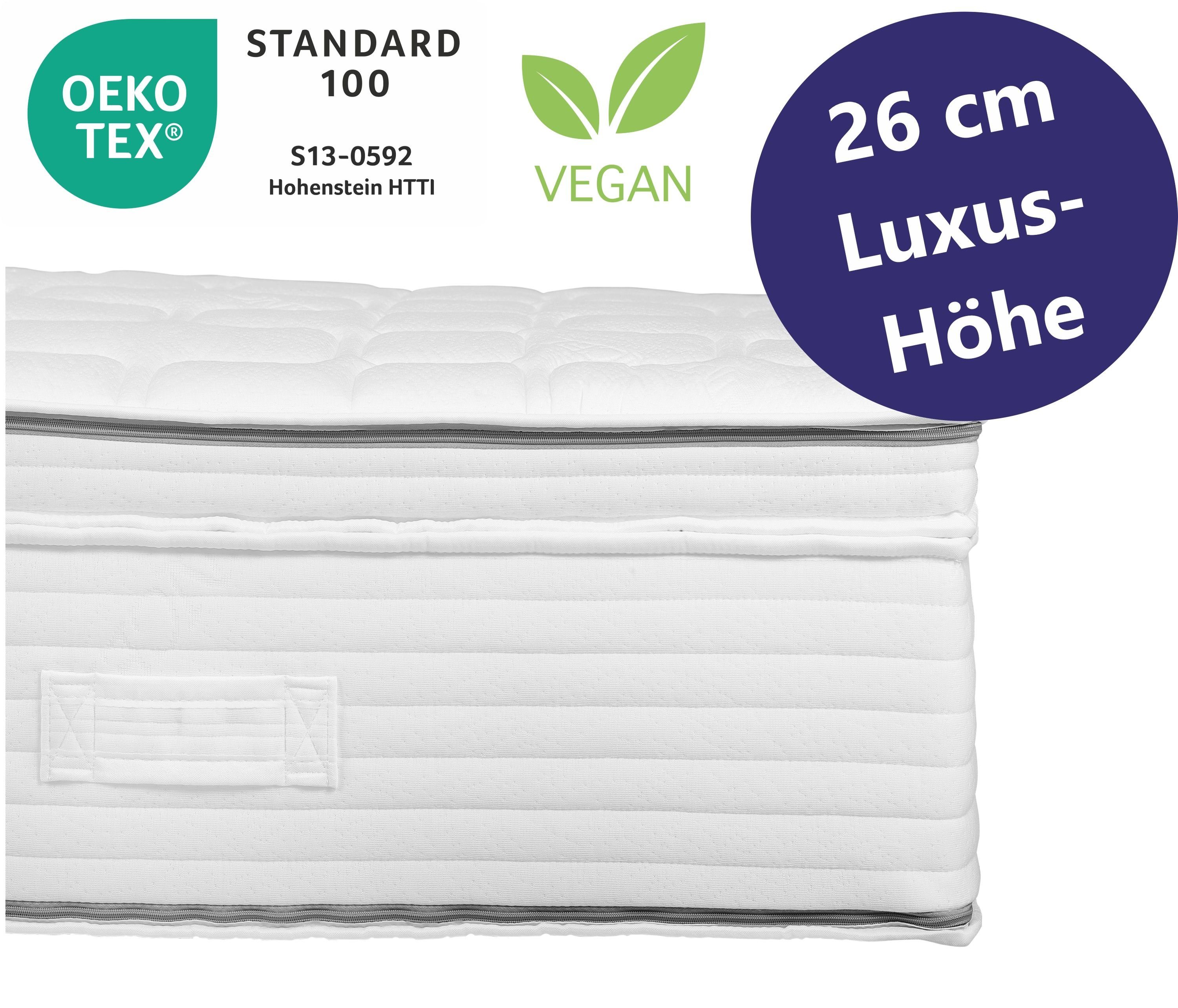 Taschenfederkernmatratze Diamant Plus Top-Handling und Hygiene durch integrierten Topper, Beco, 26 cm hoch, Boxspring-Bett-Feeling wie im 5 Sterne Luxus Hotel, waschbar bis 60°