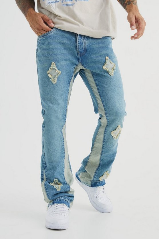 Slim-Fit Schlagjeans mit Applikation