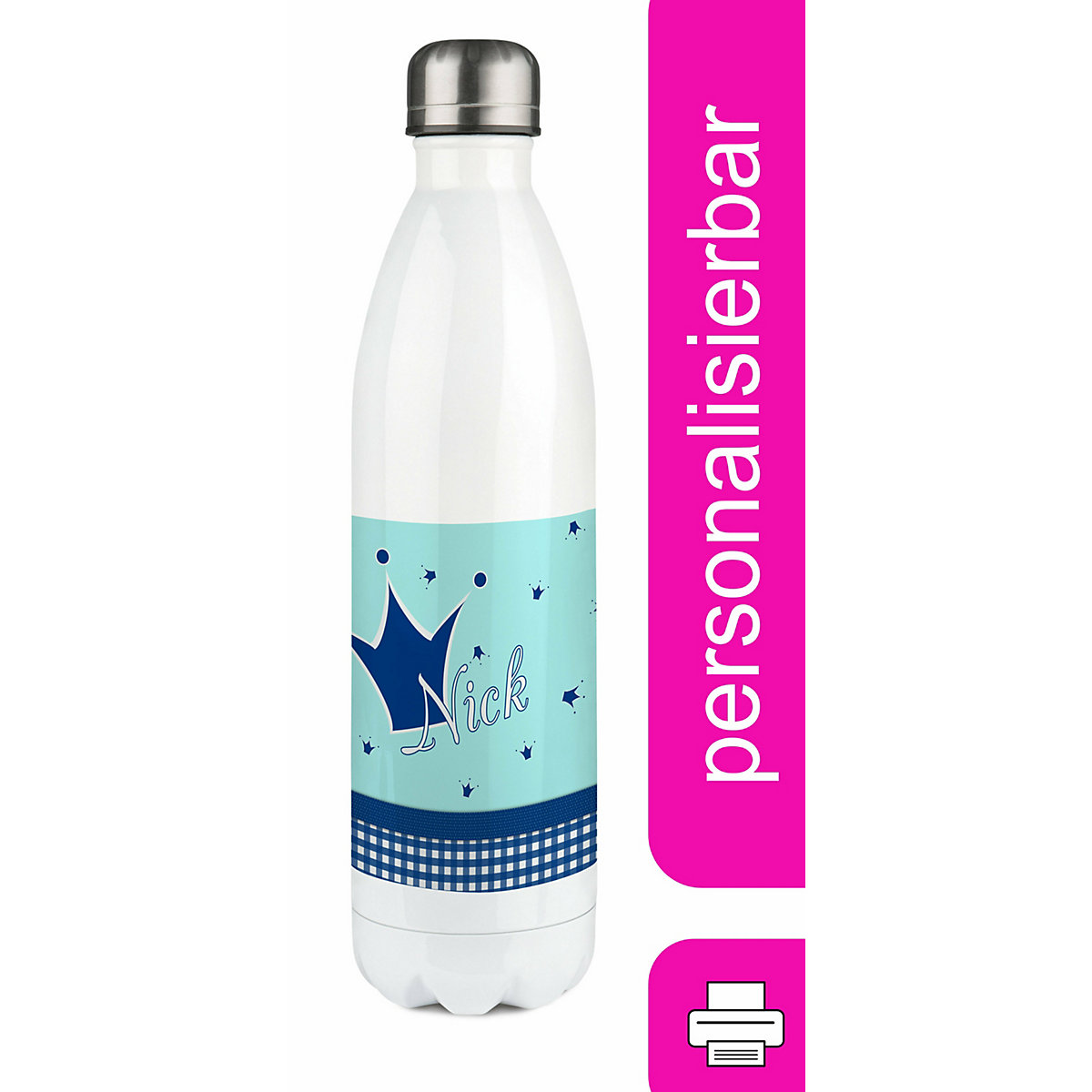 Edelstahl Kinder Thermoflasche / Trinkflasche bunt Krone Farbe hellblau blau Spülmaschinenfest, Auslaufsicher, Bruchfest, Doppelwandig, Für Heißgetränke geeignet, Mit Deckel, Isoliert