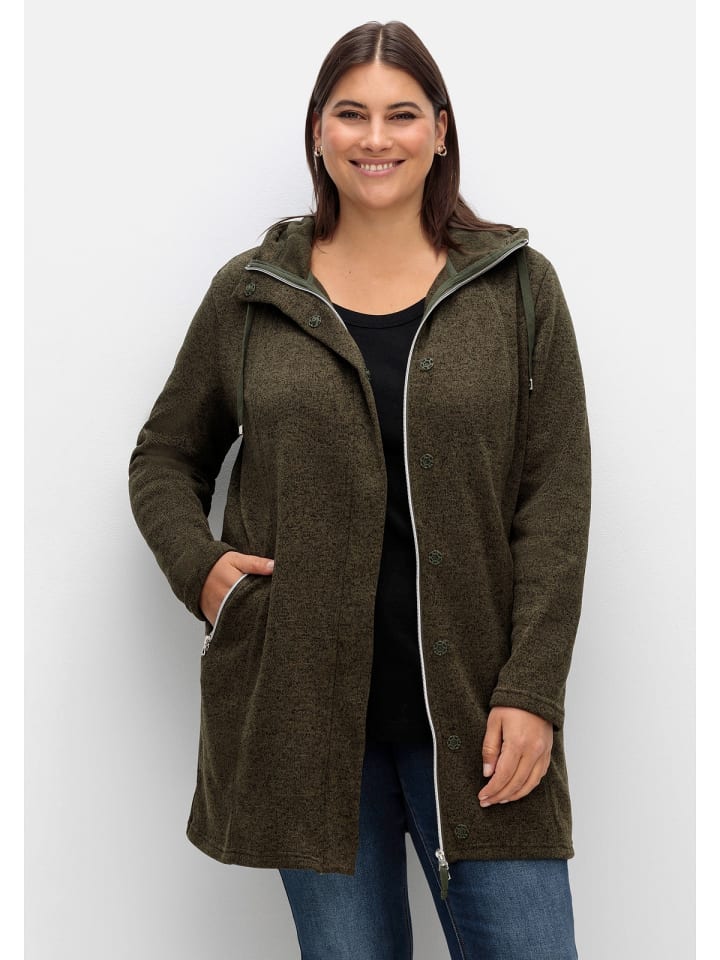 sheego Fleecejacke in dunkeloliv meliert günstig kaufen