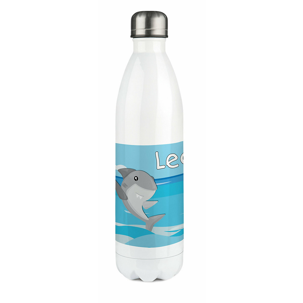 Edelstahl Kinder Thermoflasche / Trinkflasche bunt Hai Spülmaschinenfest, Auslaufsicher, Bruchfest, Doppelwandig, Für Heißgetränke geeignet, Mit Deckel, Isoliert