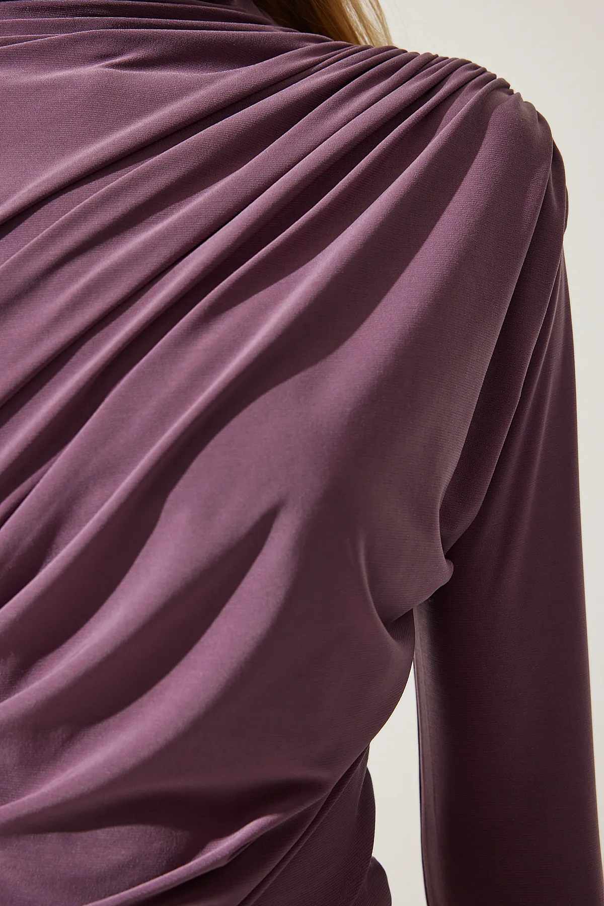 Happiness İstanbul  Lila Sandy Bluse mit Stehkragen und Kordelzug für Damen FF00135