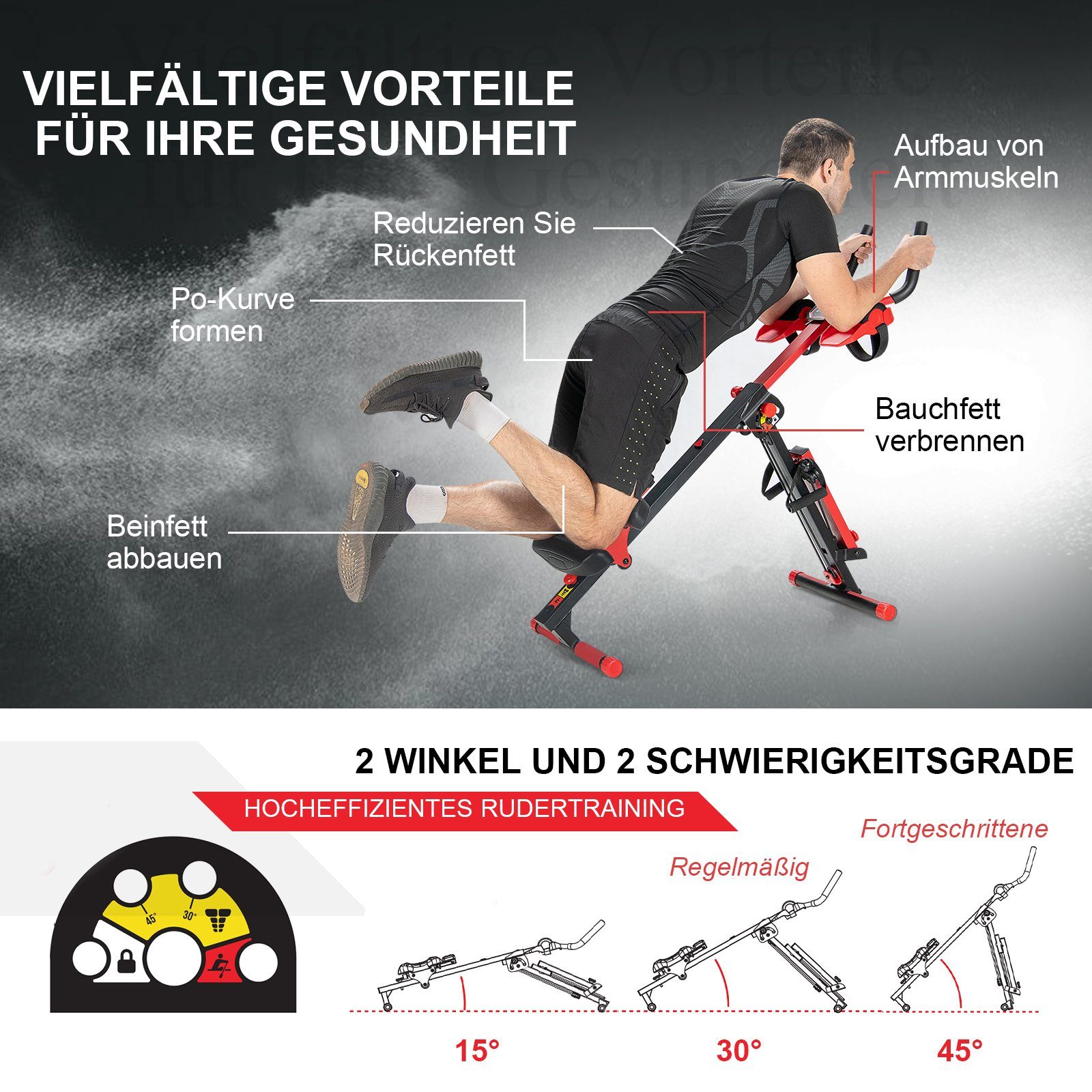 COSTWAY Ruderzugmaschine Bauchtrainer, bis 120kg, mit verstellbarem Sitz