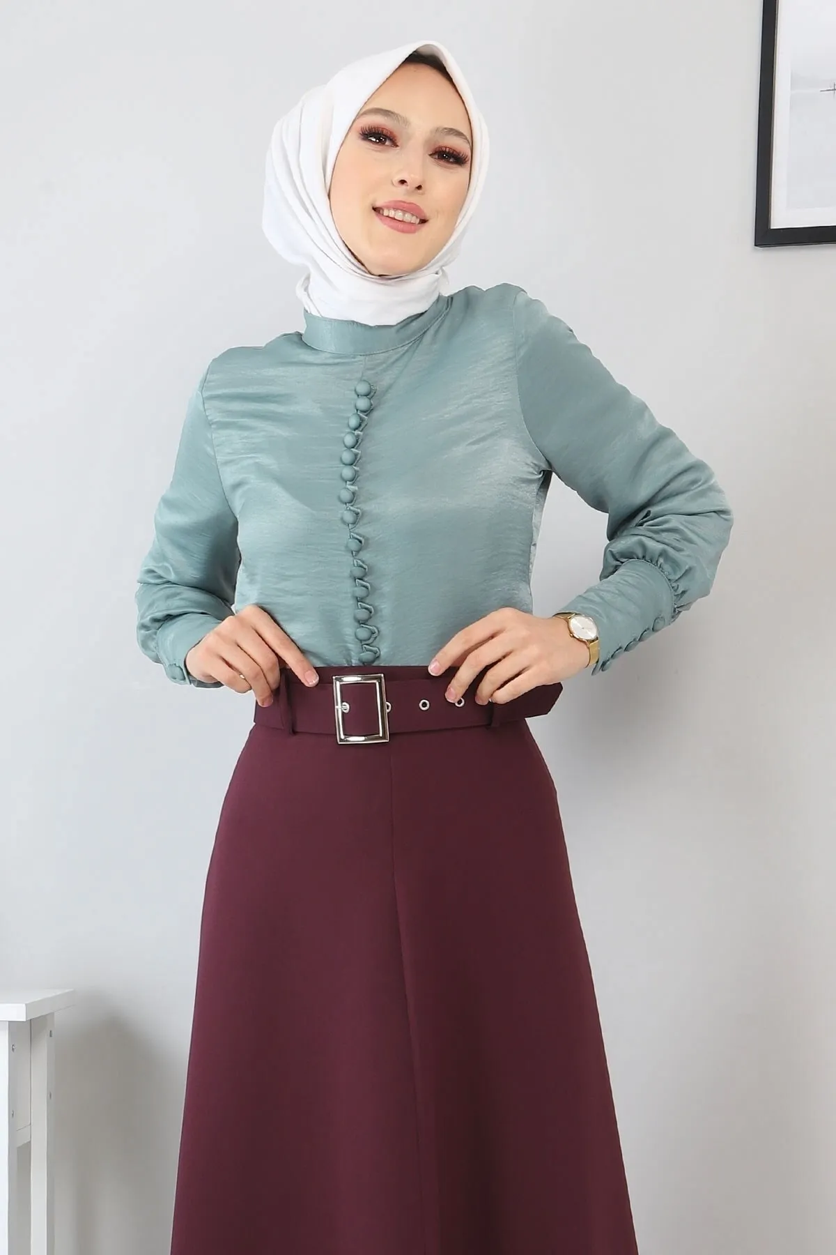 Modamihram  Rockanzug mit Knopfdetail, Mintgrün 10626