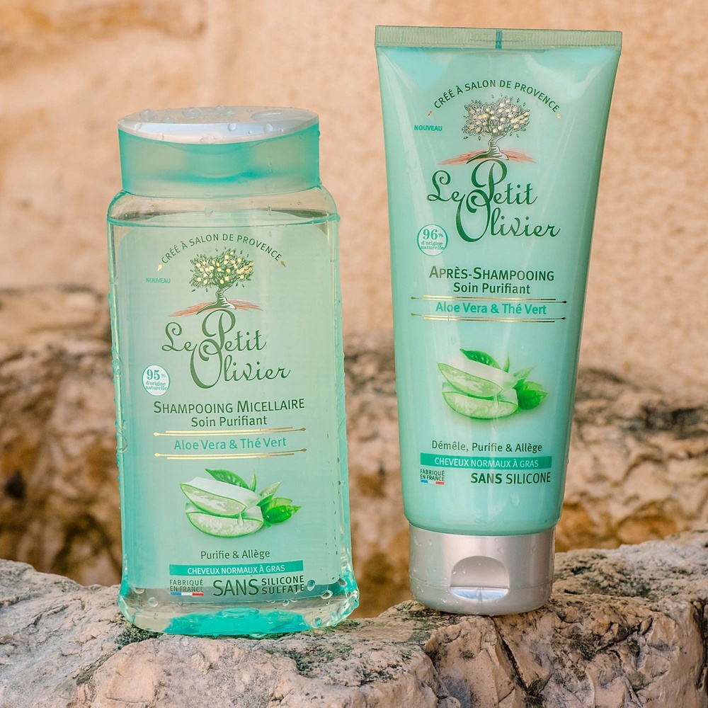 le petit olivier Shampooing Micellaire Soin Purifiant Aloe Vera & Thé Vert Shampooing - Cheveux Normaux à Gras