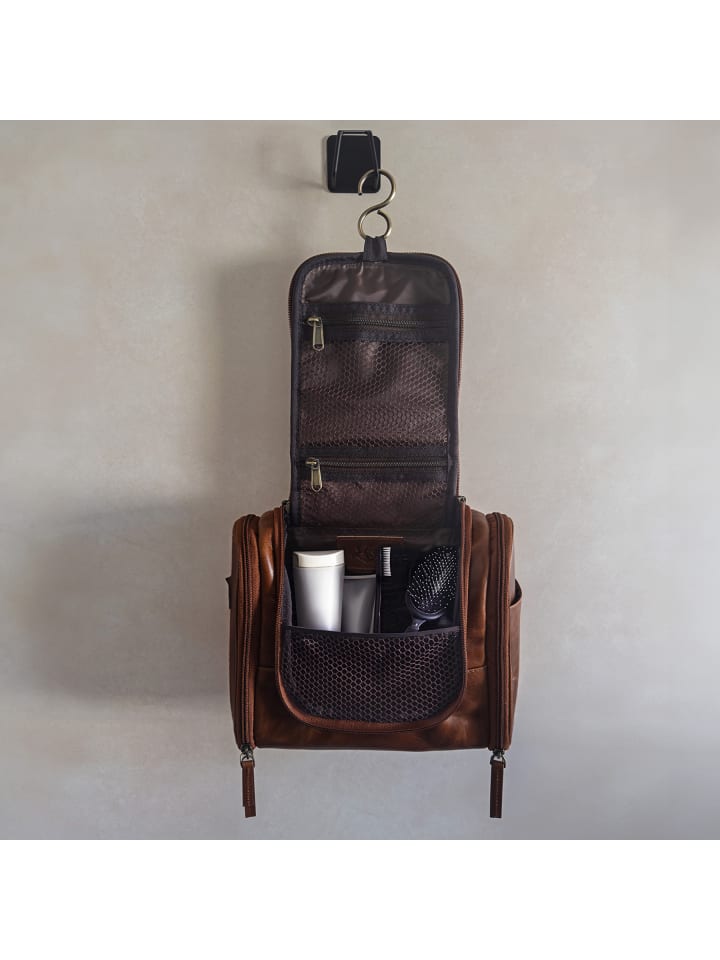 SID & VAIN Leder-Kulturbeutel echt Leder Kulturtasche zum Aufhängen groß hell-braun in braun günstig kaufen onesize