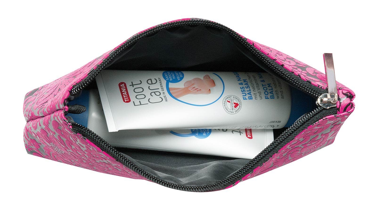 Koskaderm Kosmetikkoffer Schminktasche, schwarz-pink 24 x 17,5 cm Kosmetiktasche, Kosmetex Kulturtasche