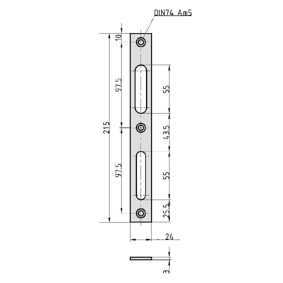Basi Flachschliessblech - FLB 946 - verzinkt - käntig - 215x24x3 mm - Rechts/Links verwendbar