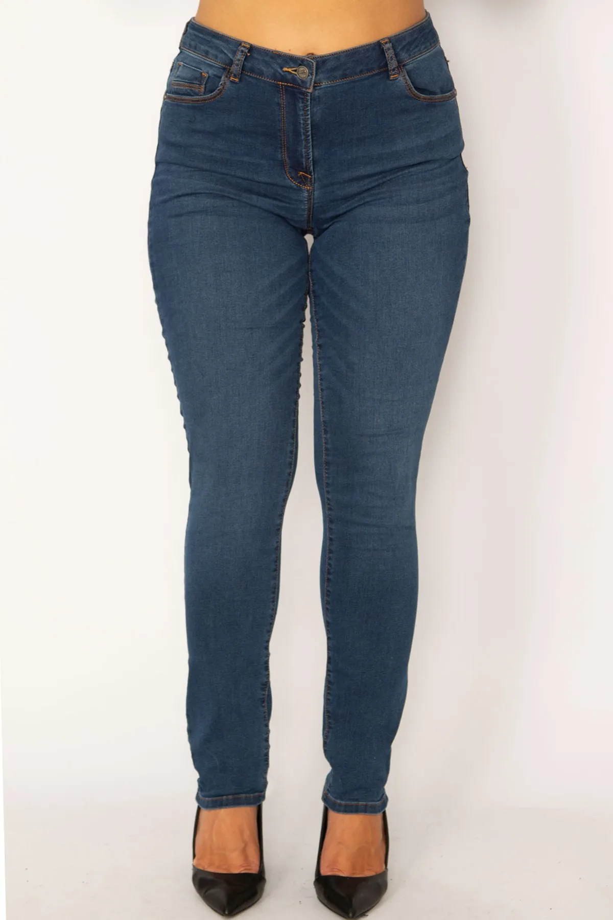 Şans Tekstil  Marineblaue 5-Pocket-Röhrenjeans für Damen 26a34216