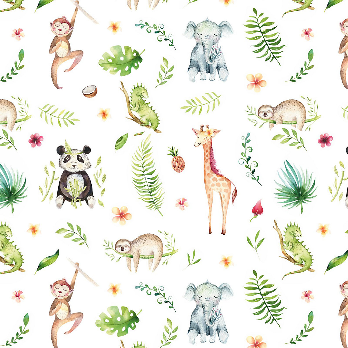 Geschenkpapier 5 Bögen Dschungel Tiere bunt – 1,60€/qm Größe: - 84,1 x 59,4 cm Geschenkpapier