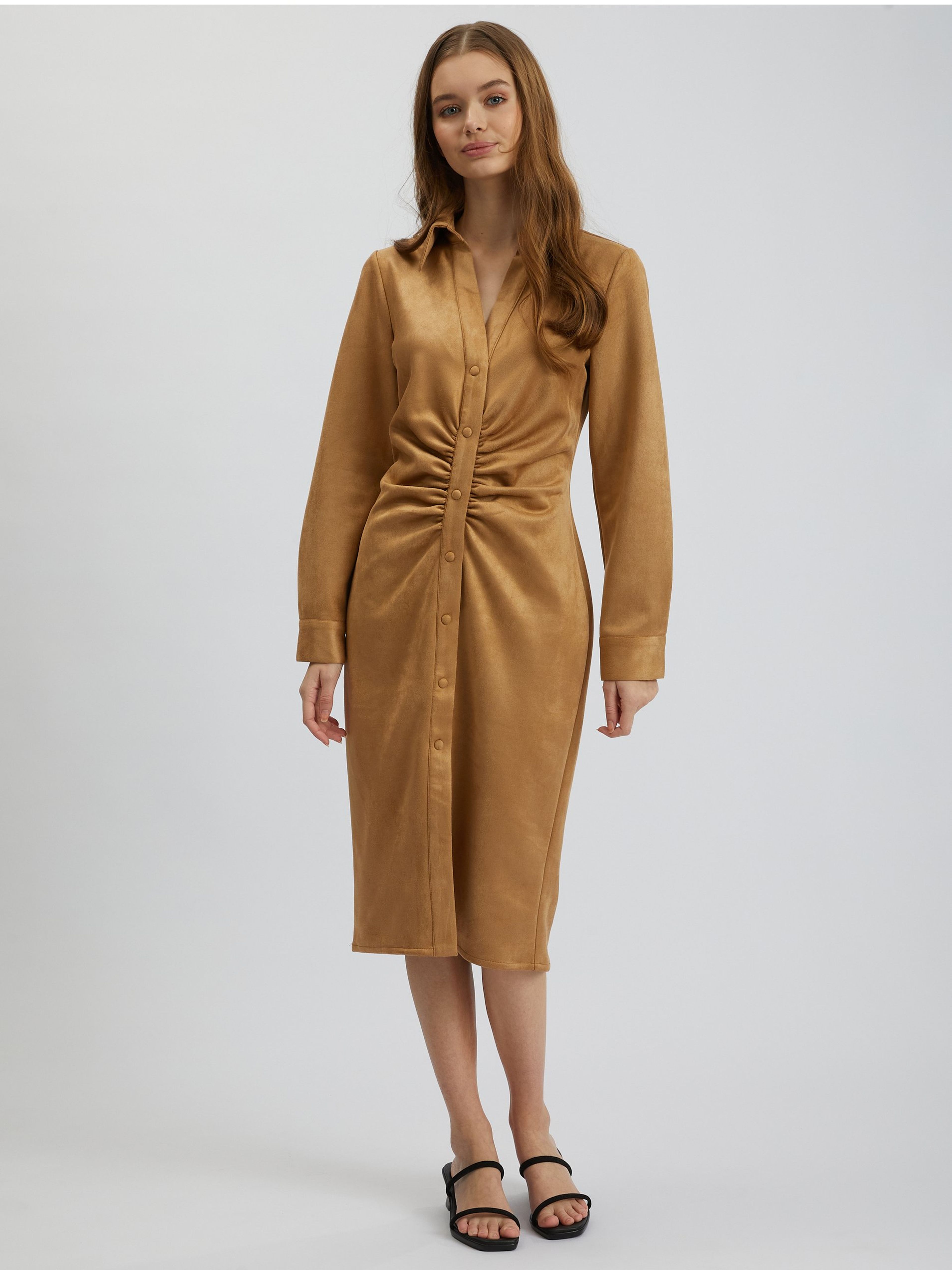 Braunes Etuikleid für Damen Wildleder ORSAY