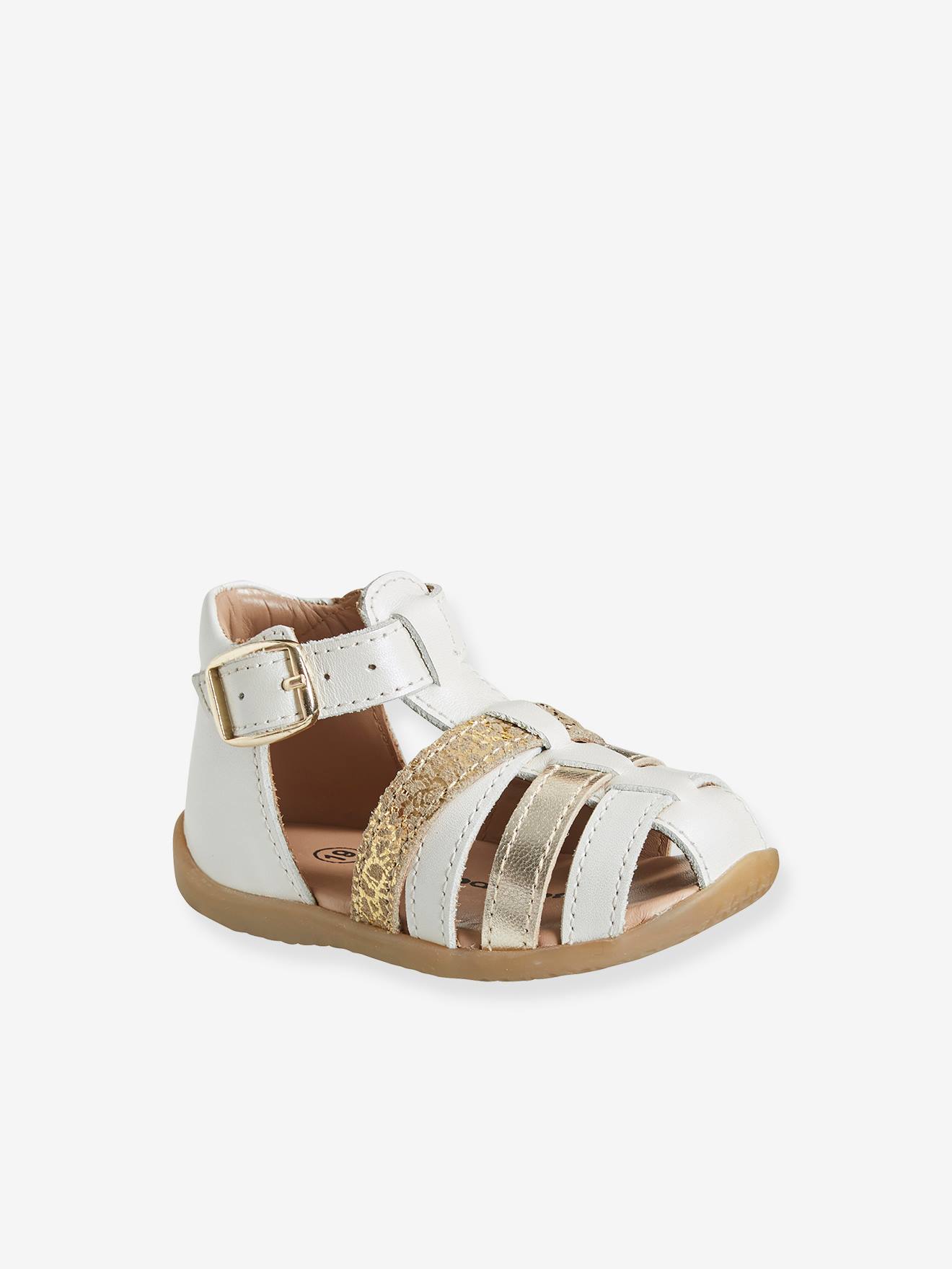 Sandales cuir bébé premiers pas bleu pâle