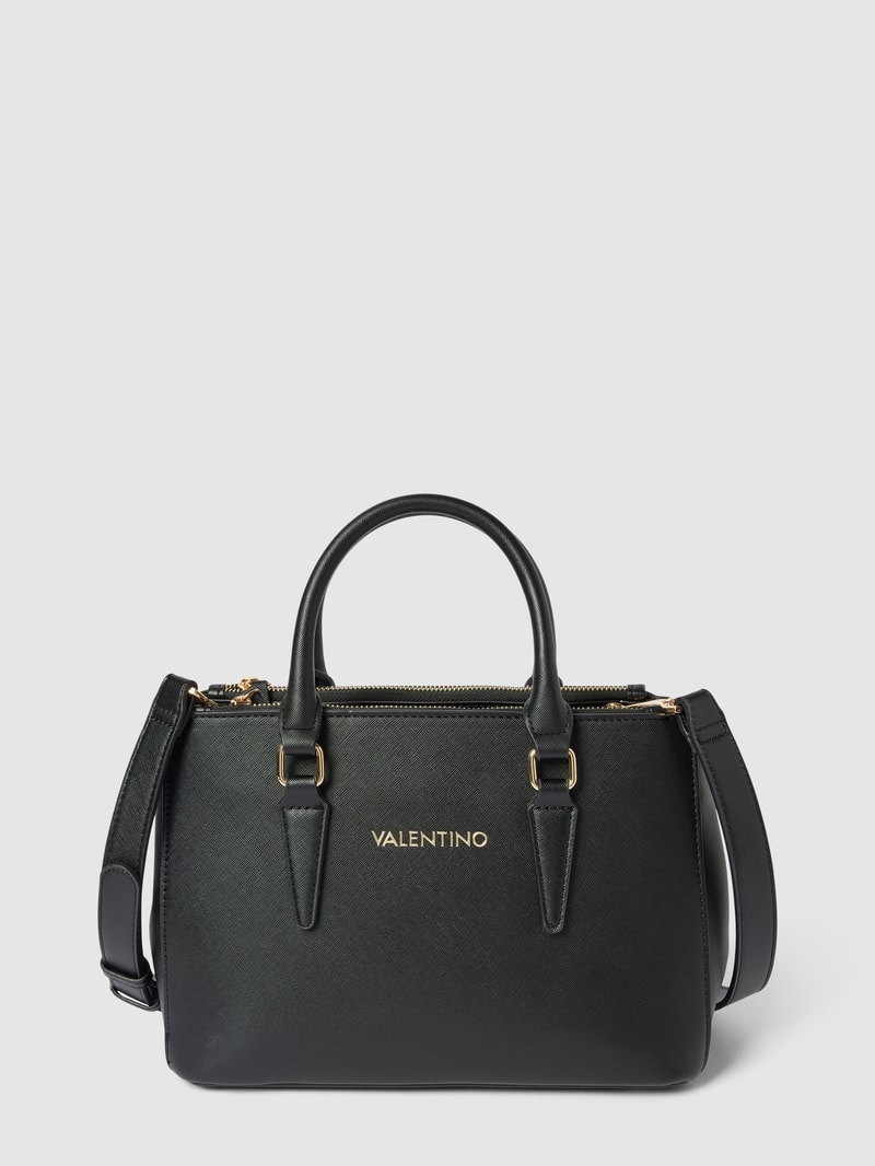 Umhängetasche mit Label-Detail Modell 'ZERO' in schwarz