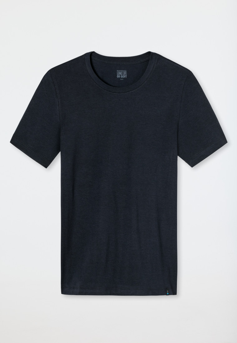 Shirt kurzarm Jersey elastisch rundhals blauschwarz - Long Life Soft