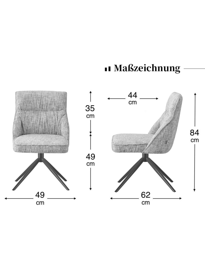 DUBI Möbel 2er-Set: Drehstuhl THOMAS-ZARA in Dunkelgrau - (B)49 x (H)84 x  (T)62 cm günstig kaufen onesize