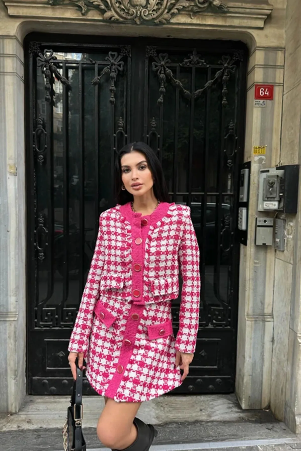 Laluvia  Fuchsia-Glockenrock-Jacken-Tweed-Anzug