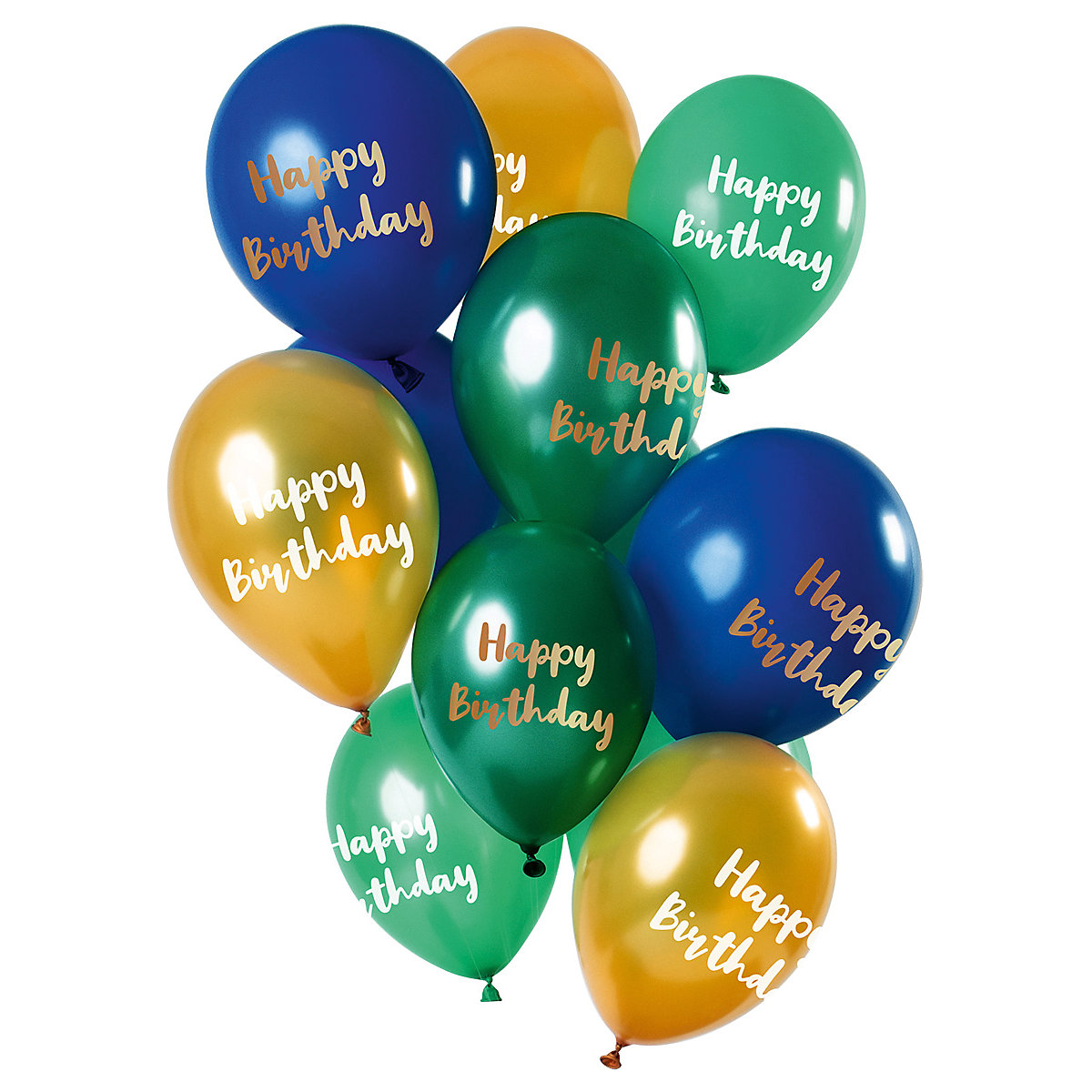 Luftballons Happy Birthyday gold/blau/grün 30 cm, 12 Stück