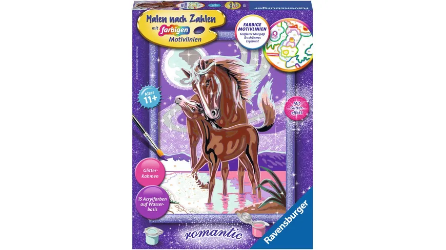 Ravensburger Beschäftigung - Malen nach Zahlen mit farbigen Motivlinien - Pferdegeflüster