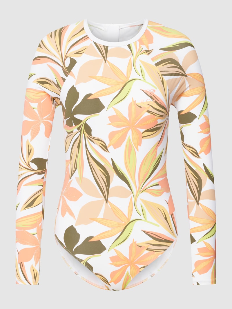 Badeanzug mit Logo-Print und floralem Allover-Muster in offwhite