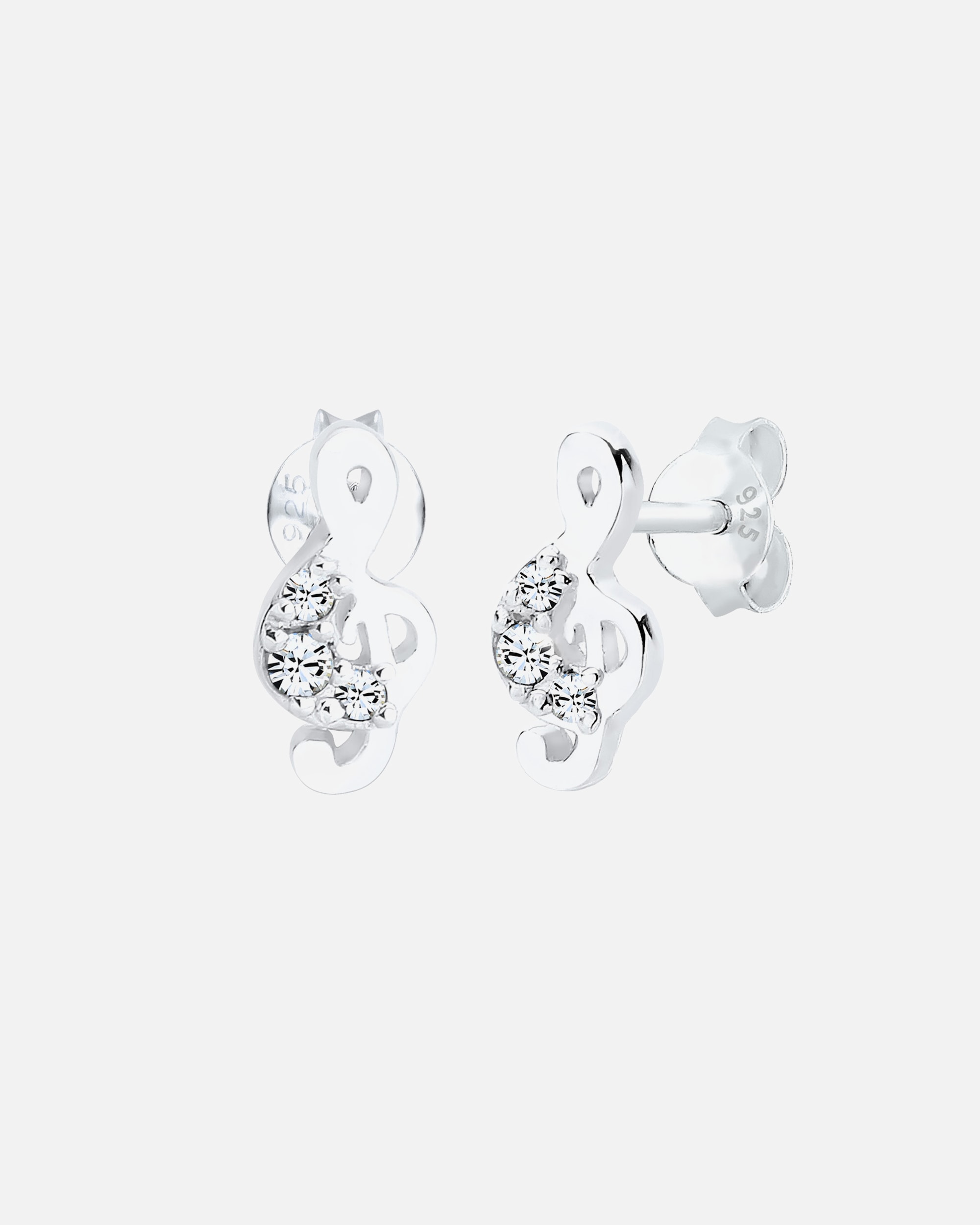 Orecchini a lobo classici da donna Elli a forma di chiave di violino con cristalli in argento sterling 925.