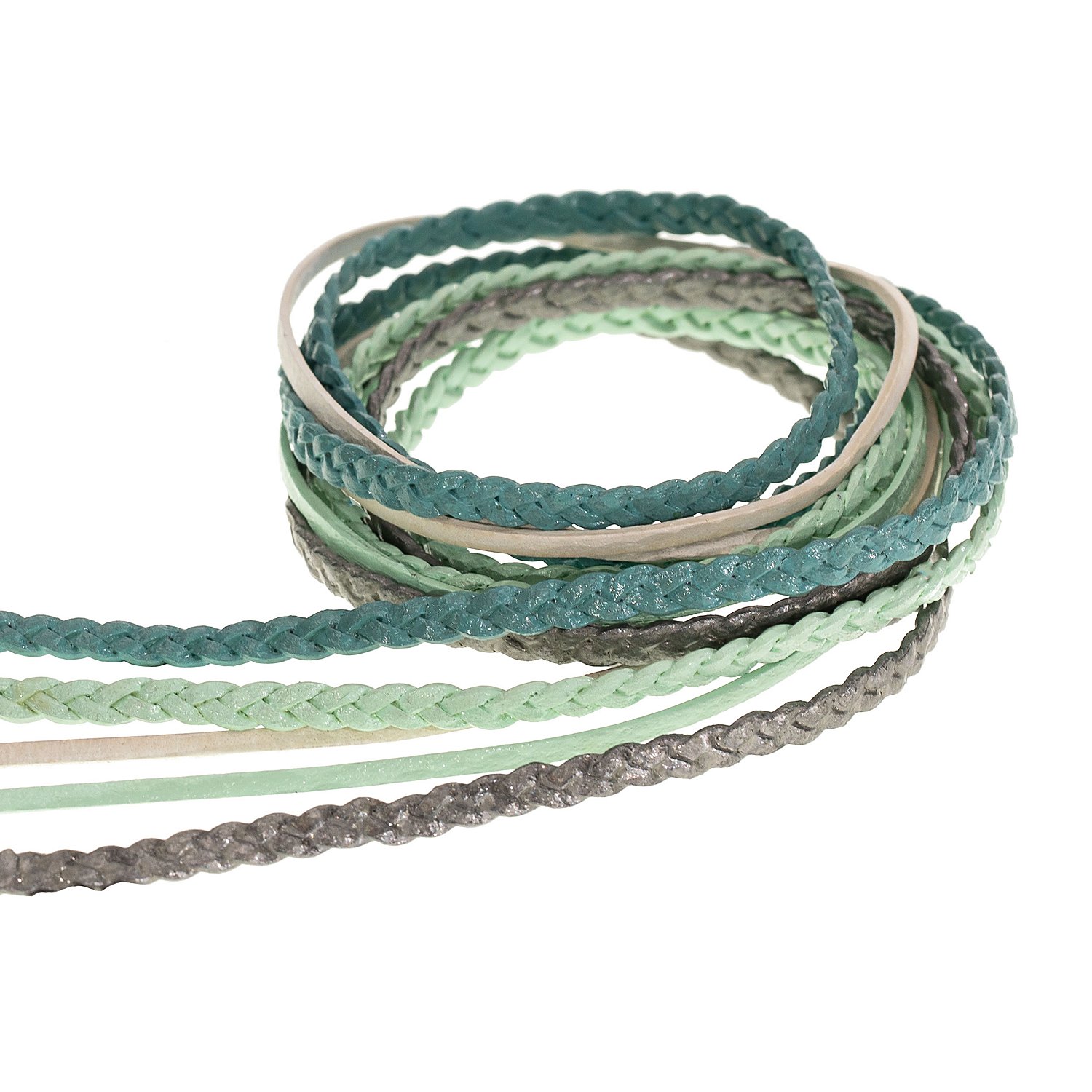 Lederbänder-Mix, türkis, 2–3 mm