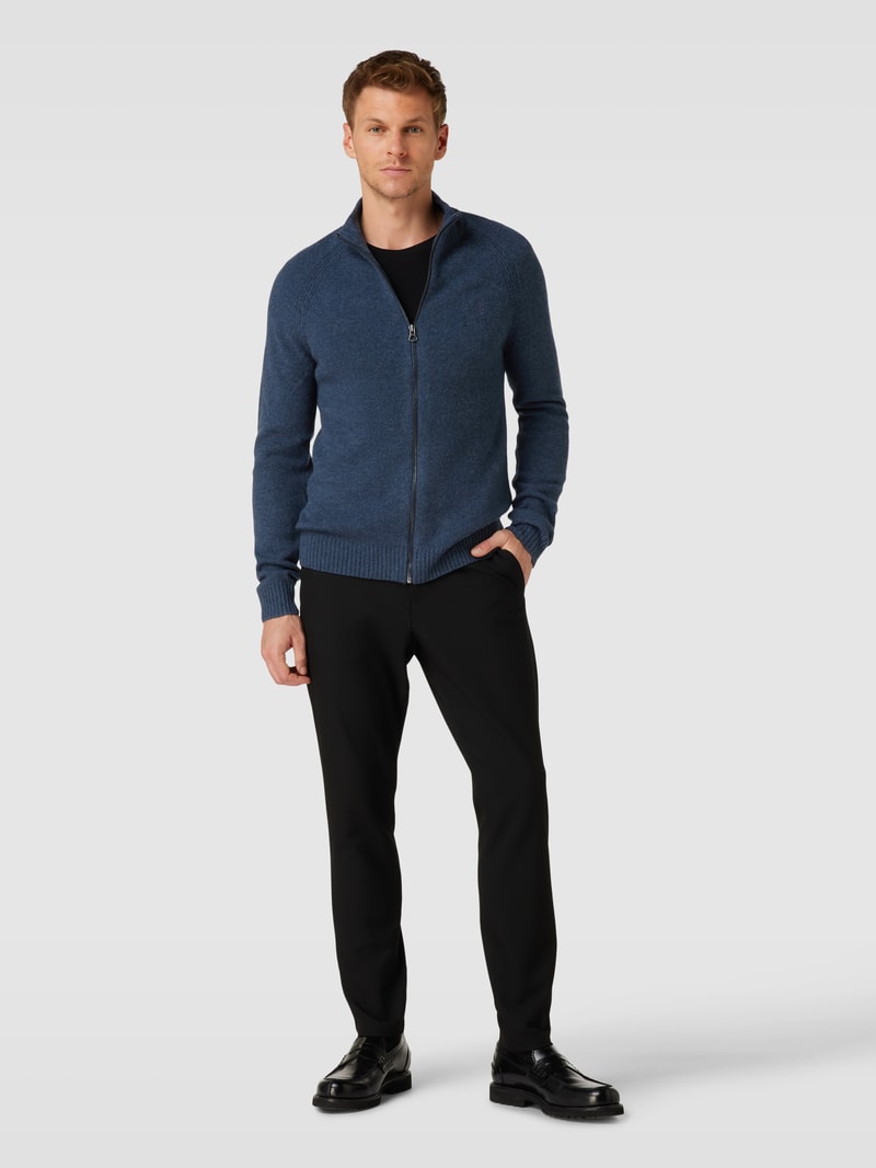 Strickjacke mit Label-Stitching Modell 'GEORG' in marineblau meliert