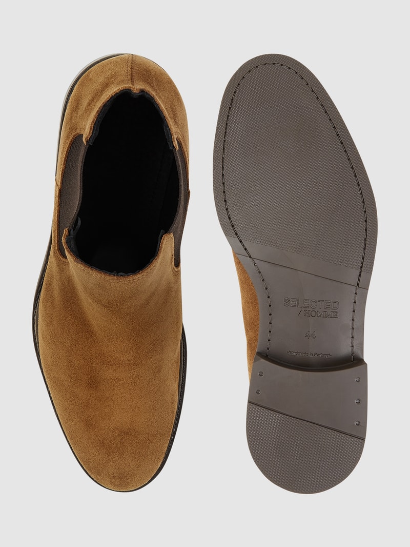Chelsea Boots aus Veloursleder Modell 'SLHBLAKE SUEDE CHELSEA' in cognac