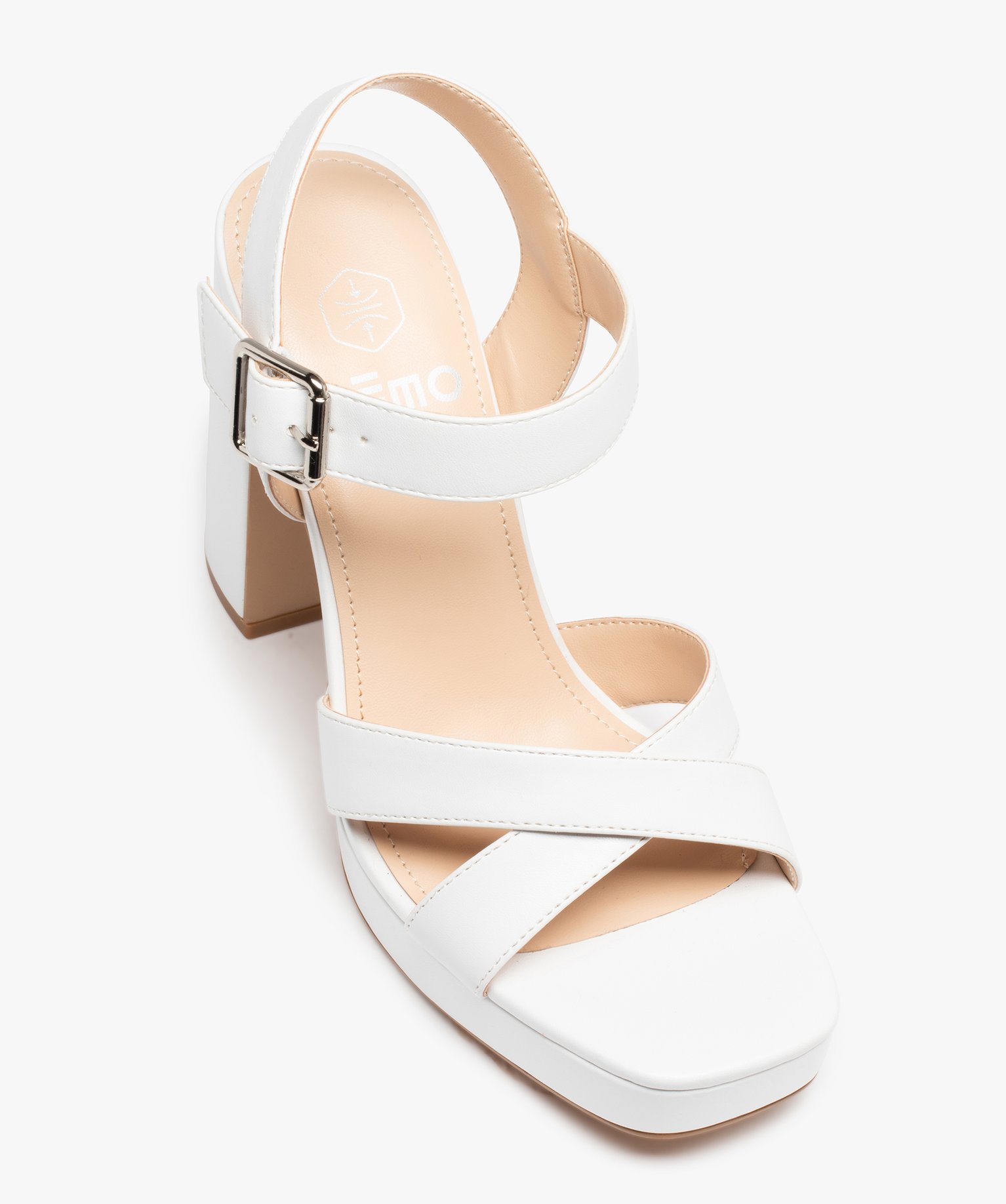 Sandales femme à talon carré extra haut et brides unies blanc | GEMO